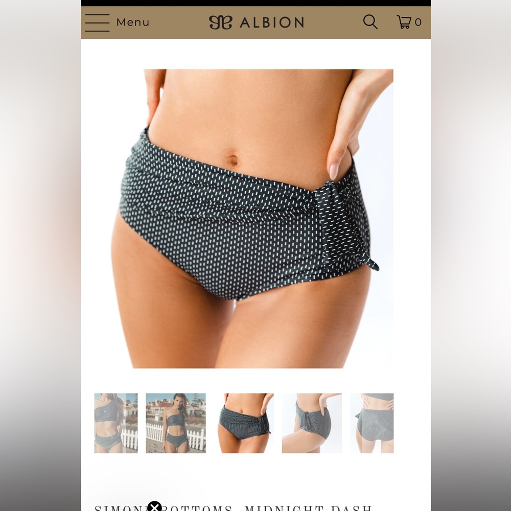 Albion fit check black bikini bottoms with extra fabric to tie on the side